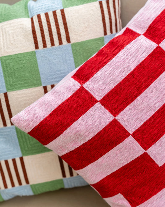 Housse de Coussin Cherry Soda Rouge et Rose Pâle