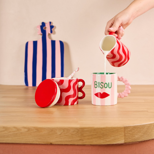 Sucrier et Pot à Lait Waves Rouge et Rose Qué Rico - Doux Comme Nous