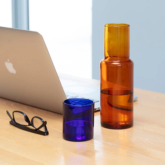 Carafe et Verre Duo Tone Ambre et Cobalt