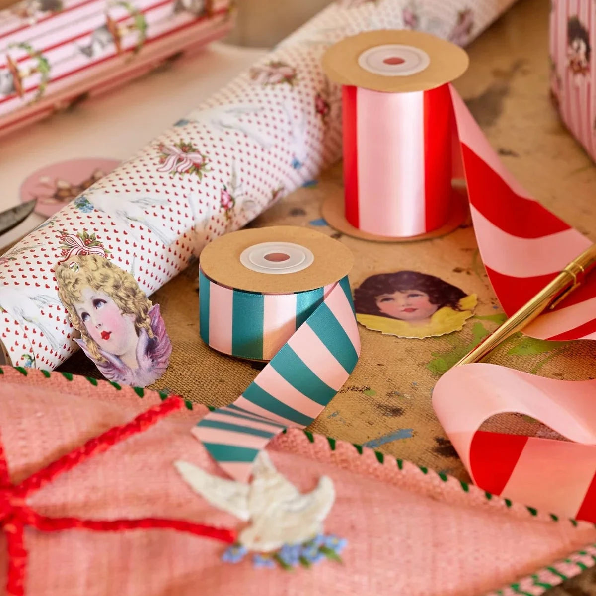 Ruban en Satin Rose et Vert