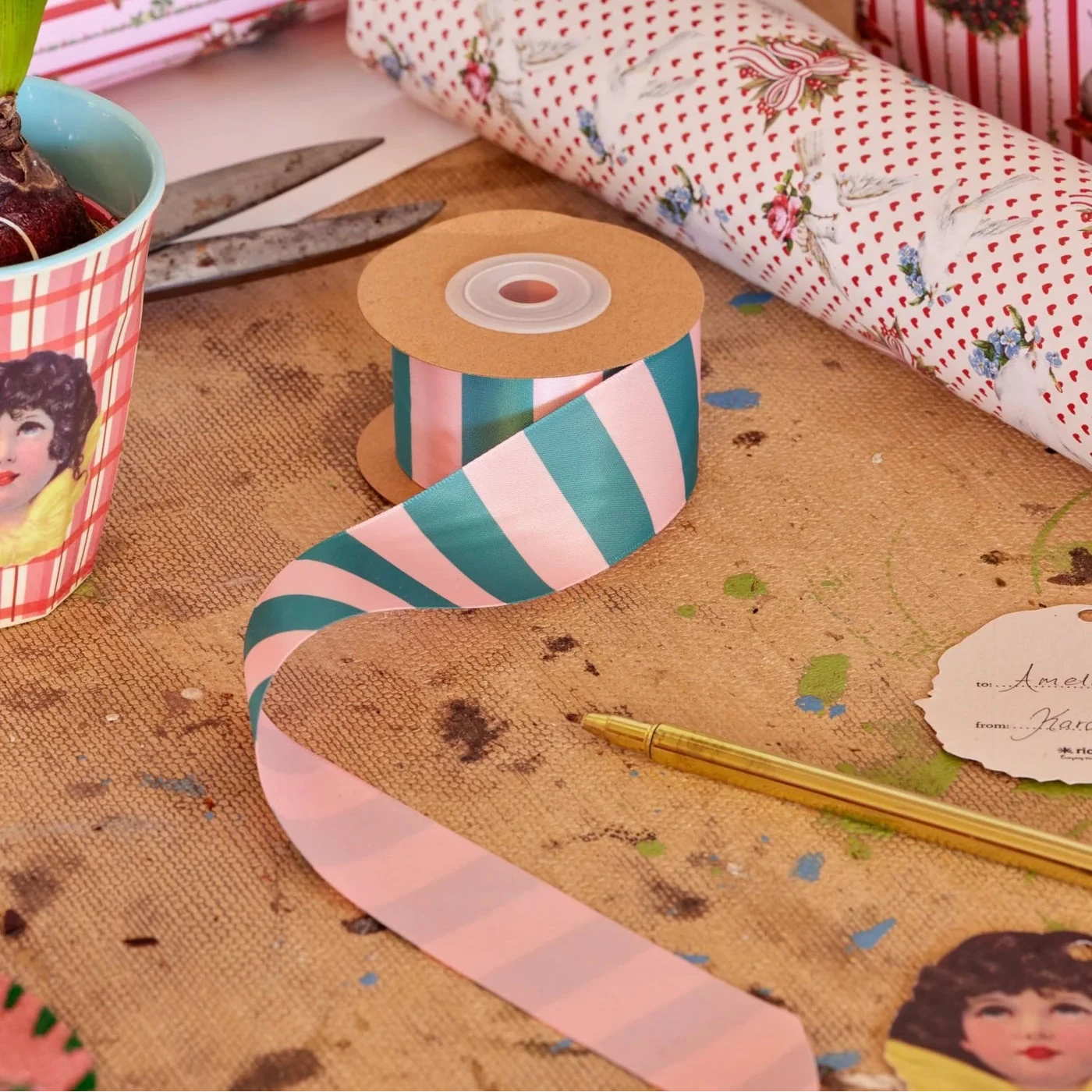 Ruban en Satin Rose et Vert