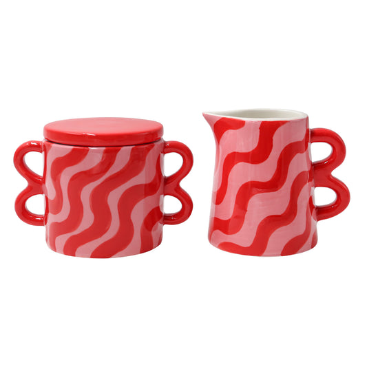 Sucrier et Pot à Lait Waves Rouge et Rose Qué Rico - Doux Comme Nous